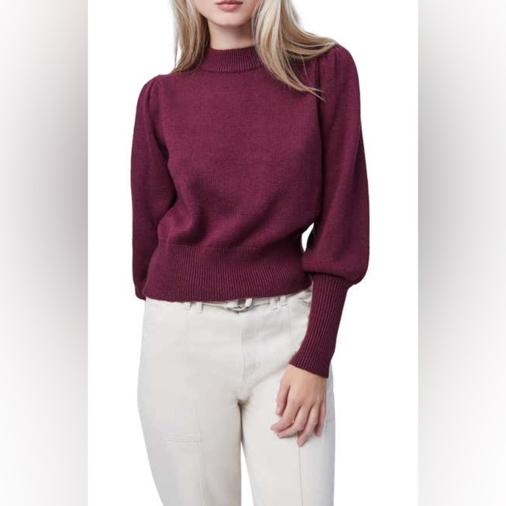French Connection Puff Sleeve Crop Sweater - Berry Blush in Medium